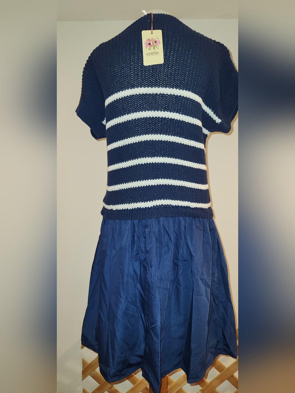 Entro Navy Knit Top with White Stripes